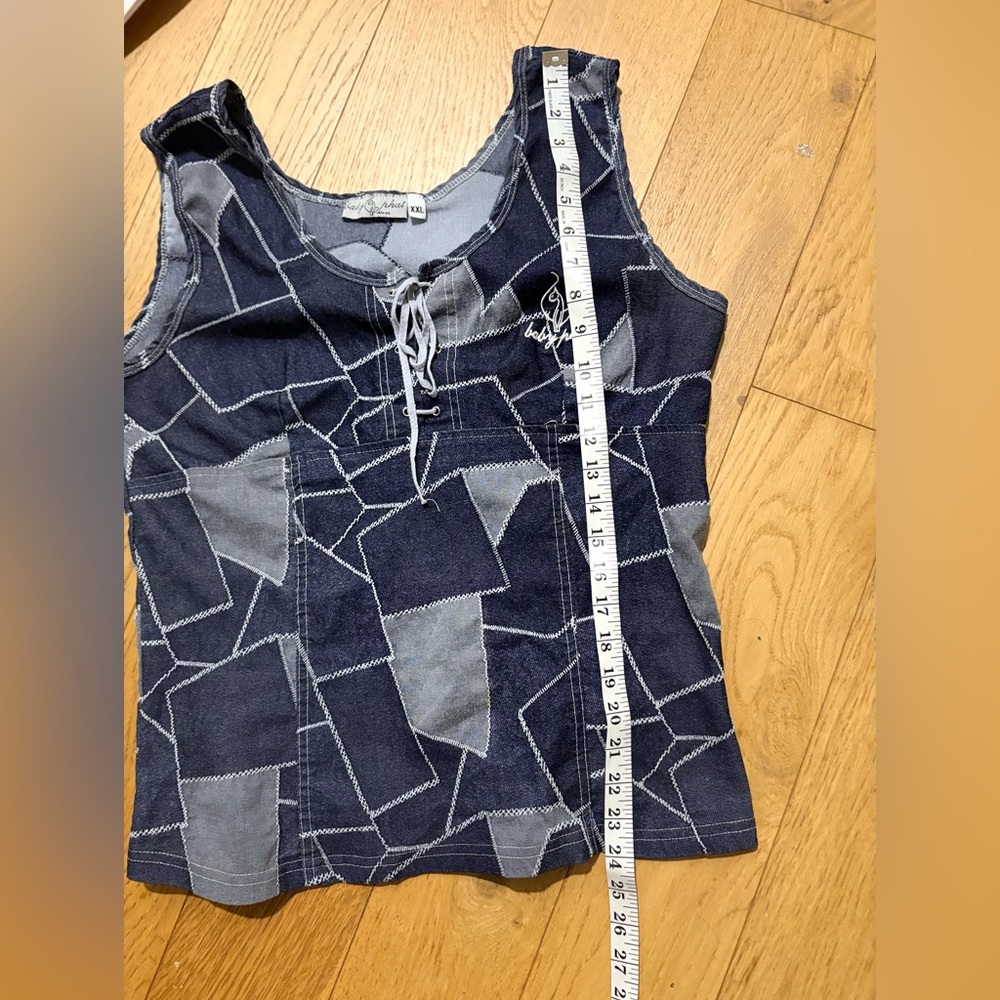 Vintage Baby Phat Denim Tank | Y2K Patchwork Lace-Up Top | Streetwear Icon - Picture 4 of 5